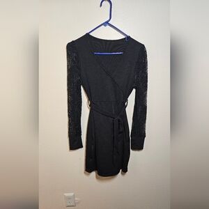 SHEIN Black Long Sleeve Wrap Dress